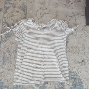 J. Crew White and Black Striped Tee with Tie Sleeves